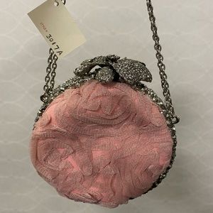 Clara Kasavina Vintage Statement Swarovski Crystal Pink Rose Textured Clutch Bag